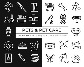 300 Pet Icons / Pet care / Vet Icons / Dog Grooming Vector Icon / Cat / Thin Line Vector Icons / Pet Nutrition / Dog Hotel Icon