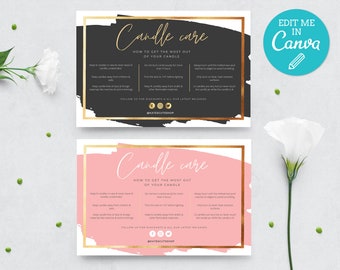 Minimalist Candle Care Card Template / Editable Candle Instructions Template / Printable Candle Care Insert Design / Business Care Card