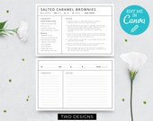 Modern Recipe Card Template / Minimalist Recipe Cards Printable / Editable Blank Recipe Card / Personalised Recipe Page A4 / Recipe Binder