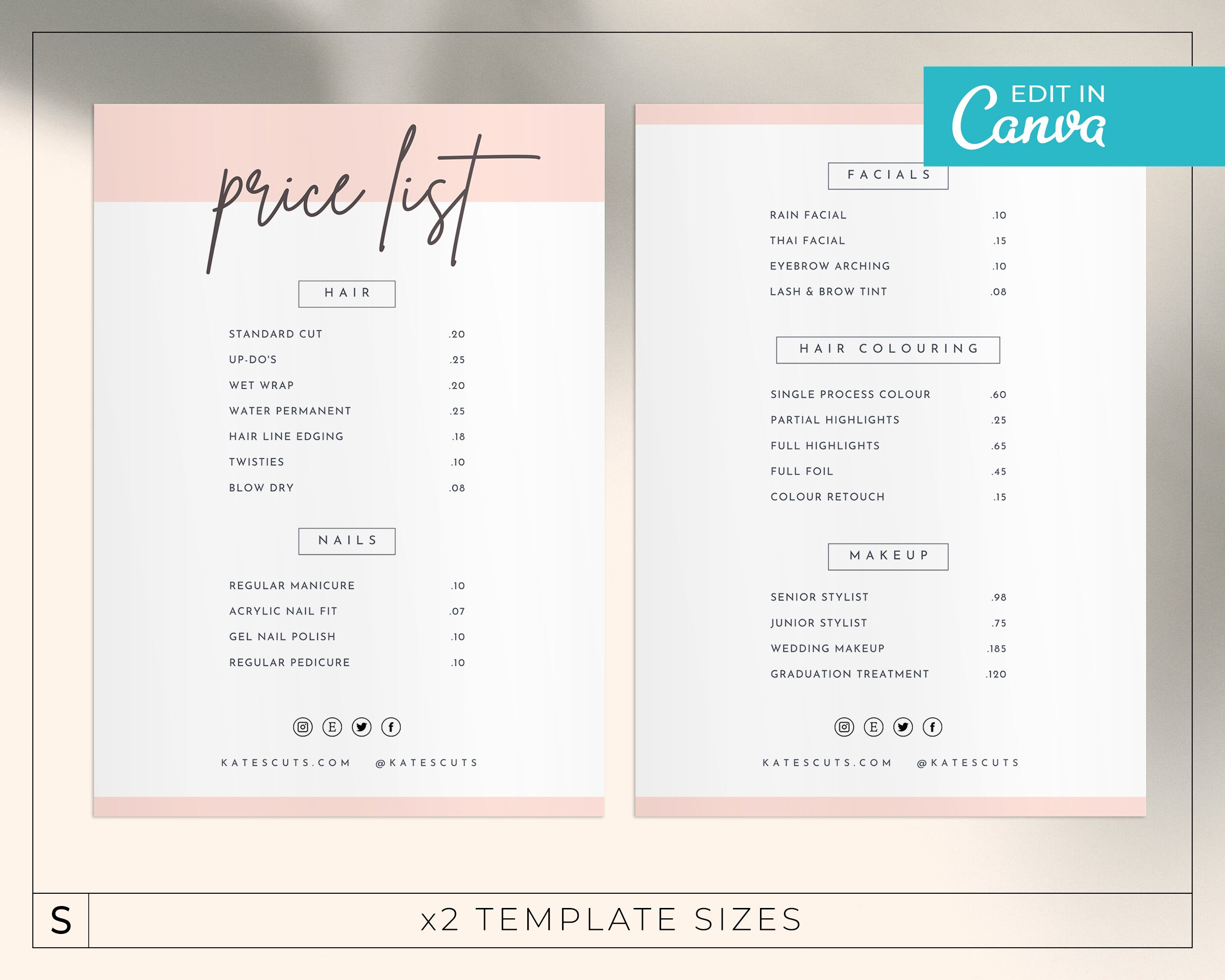 Editable Price List Template / Feminine Price List / Printable - Etsy Ireland Editable Price List Template / Feminine Price List / Printable - Etsy Ireland