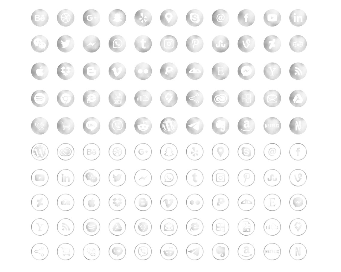 220 Silver Foil Social Media Icons // Silver Circle Icons // Website ...