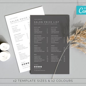 Minimalist Price list Template / Modern Price List Template / Editable Menu Template / Printable Beauty Salon Price list / NOVA
