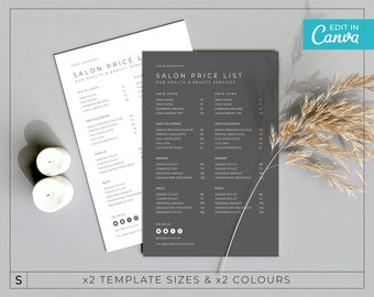 Minimalist Price list Template / Modern Price List Template / Editable Menu Template / Printable Beauty Salon Price list / NOVA