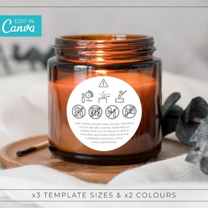 Editable Candle Instructions Label Template /  Minimalist Candle Warning Labels / Printable Warning Sticker / Candle Warning Icons / NOVA