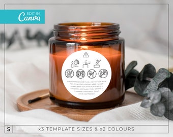 Editable Candle Instructions Label Template /  Minimalist Candle Warning Labels / Printable Warning Sticker / Candle Warning Icons / NOVA