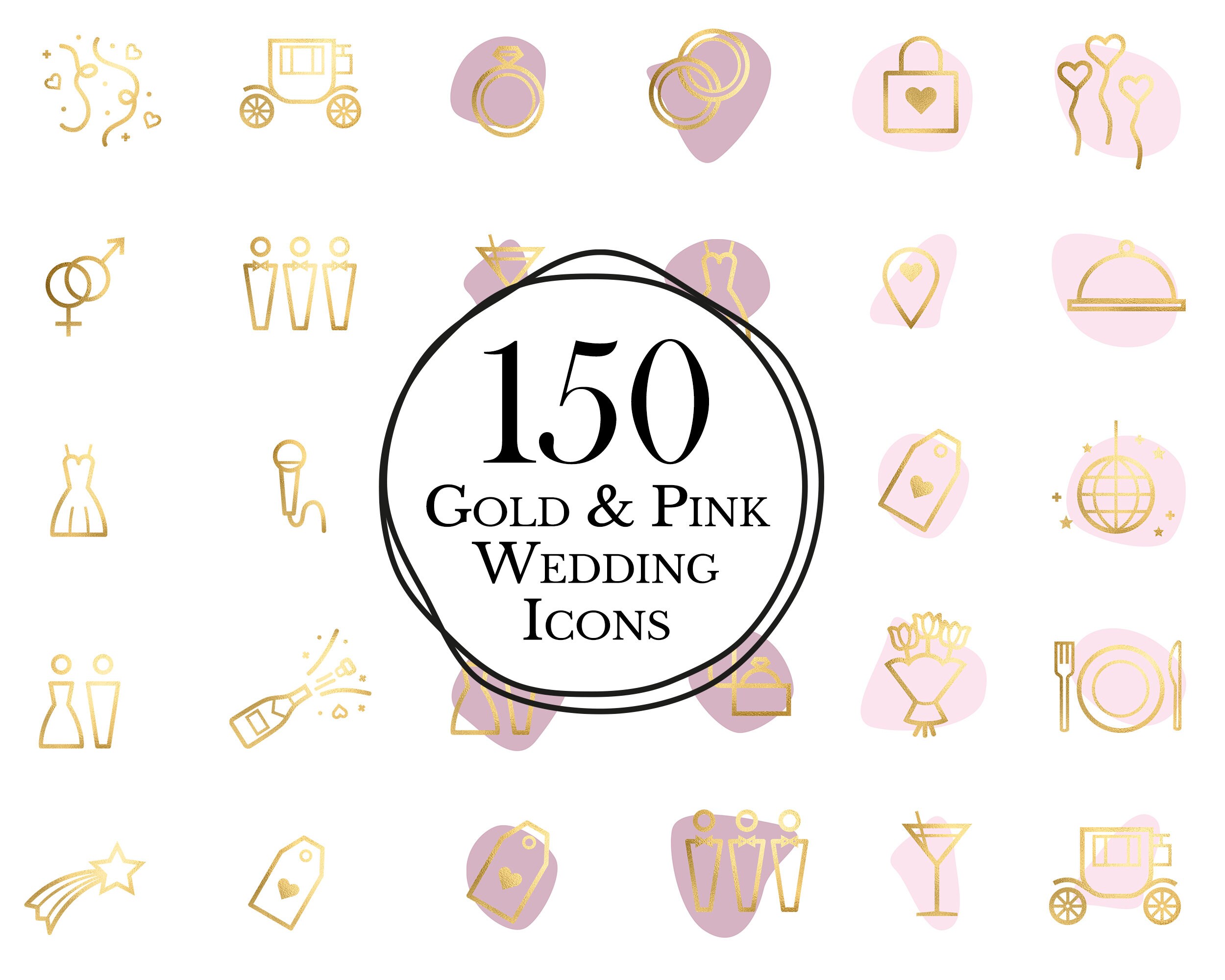 150 Gold Wedding Icons // Gold & Pink Icons // Gold Foil Icons ...