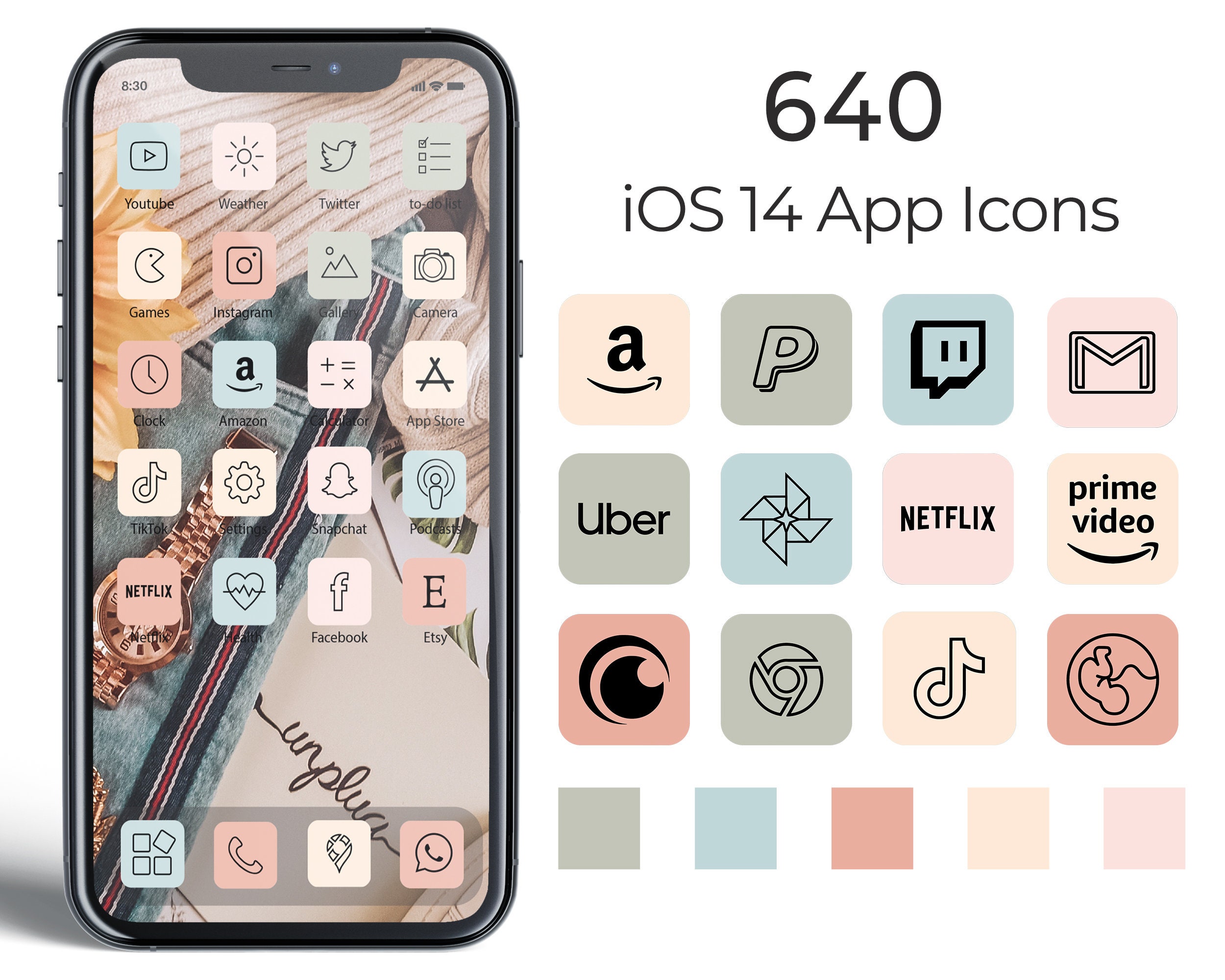 iOS 14 App Icons / 640 Pastel Aesthetic icons iOS14 / Vintage iOS14 A…