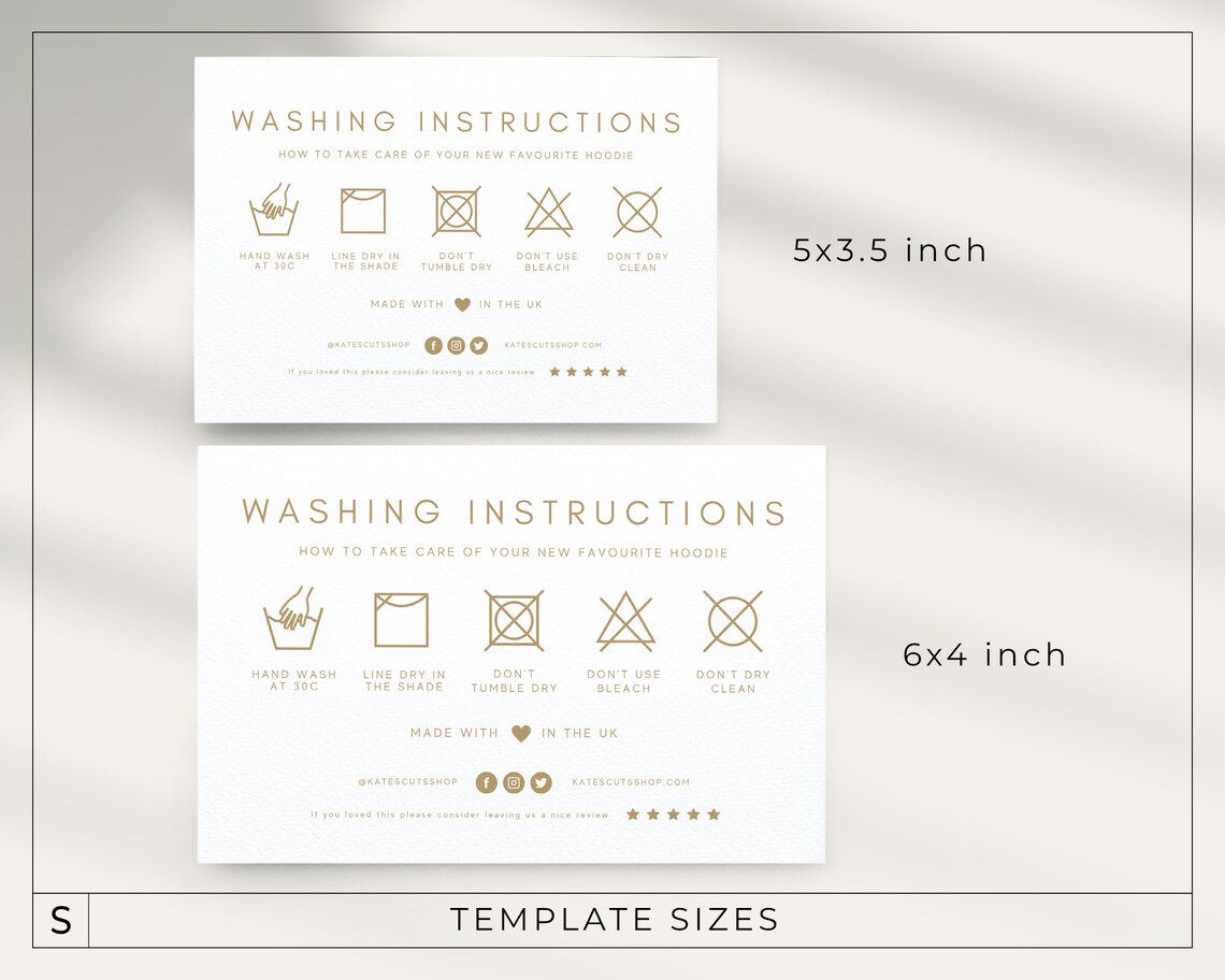 Washing Note Minimalist Washing Instructions Card Template / Editable Clothing Care ...