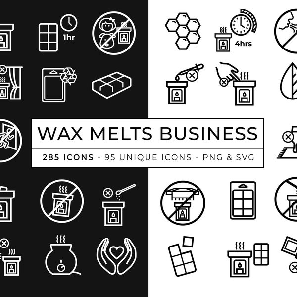 Wax Melt Icons / Wax Melts Care Icons / Wax Melt Warning Icons / Wax Melts Making / Oil Burner Icons / Safety Icon set / Handmade Icons