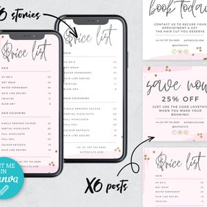Pink & Gold Price List Template for Instagram / Instagram Price list for Stories / Editable Instagram Post / Whatsapp Promotional / FAY