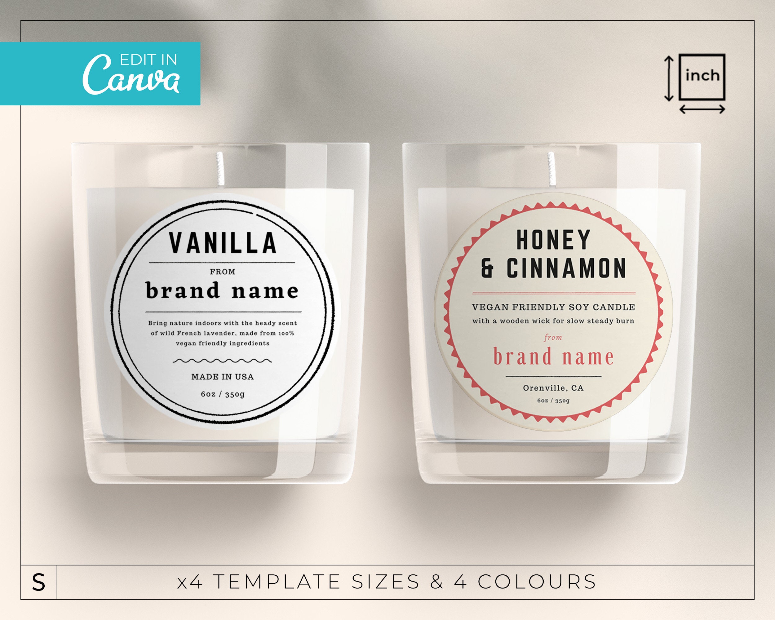 Vintage Circular Candle Label Template / Circular Labels / Etsy