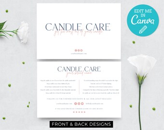 Candle Care Card Template / Minimalist Editable Candle Instructions Template / Printable Candle Care Insert Design / Modern Candle Care Card