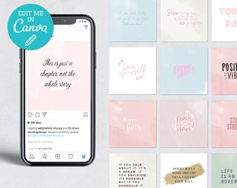 150 bearbeitbare Positive Instagram Post Zitate / Aquarell Inspirierende Zitate Instagram Stories / Social Media Motivation Zitate