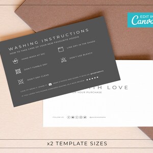 Minimalist Washing Instructions Card Template / Editable Clothing Care Template / Printable Apparel Care Card / Clothes Washing Tag / NOVA