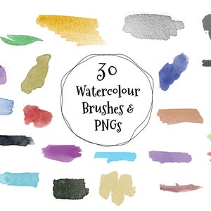 30 Watercolour Brushes // Watercolor PNG // Photoshop Brushes // PNG Ink Splat // Brush Clipart