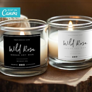 Plantilla de etiqueta de vela sencilla / Diseño editable en Canva para una marca de velas minimalista / Pegatina de vela imprimible para pequeñas empresas / TATTON