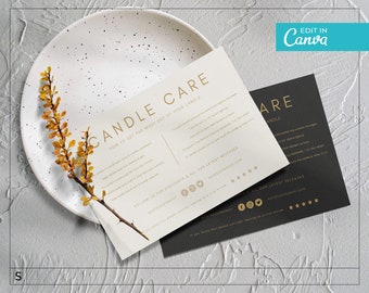 Gold Candle Care Card Template / Editable Candle Instructions Template / Printable Candle Care Insert Design / Business Care Card / LUNA