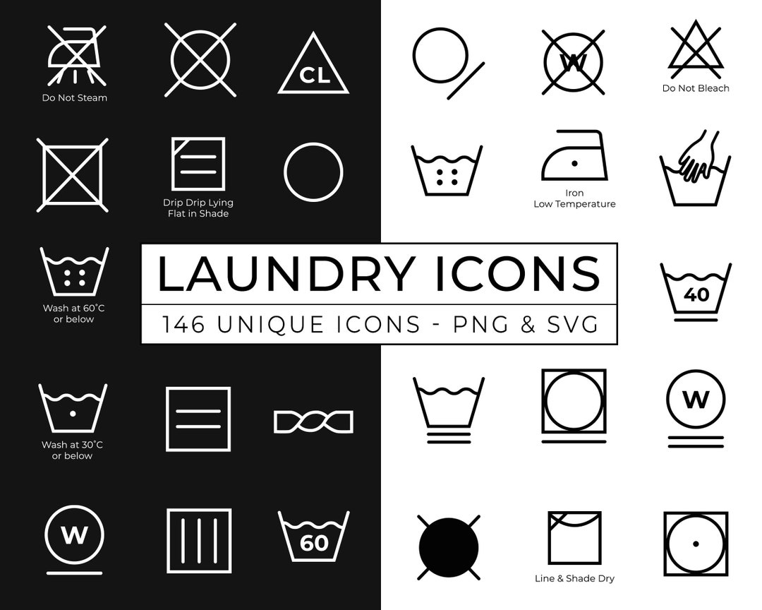 Laundry Icon Pack / 146 Dry Cleaning Icons / Laundry Symbols SVG