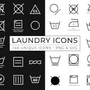 Laundry Icon Pack / 146 Dry Cleaning Icons / Laundry Symbols SVG / Clothes Care Icons / Washing Machine Symbols / Hand Wash Vector