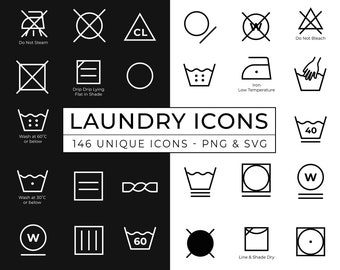 Laundry Icon Pack / 146 Dry Cleaning Icons / Laundry Symbols SVG / Clothes Care Icons / Washing Machine Symbols / Hand Wash Vector