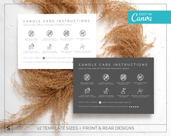 May include: Candle care instructions card with a gray background and white text. The card includes icons and instructions on how to care for a candle, such as keeping it away from children and pets, never leaving it unattended, keeping it away from furnishings, and keeping it away from drafts. The card also includes instructions on how to trim the wick and extinguish the candle.