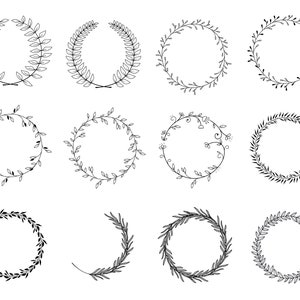 30 Floral Wreaths // Hand drawn Floral Wreaths // Wedding Wreaths // Floral Circle Illustration // Transparent Wreath Doodle image 2