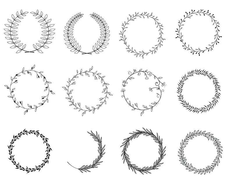 30 Floral Wreaths // Hand drawn Floral Wreaths // Wedding Wreaths // Floral Circle Illustration // Transparent Wreath Doodle image 2