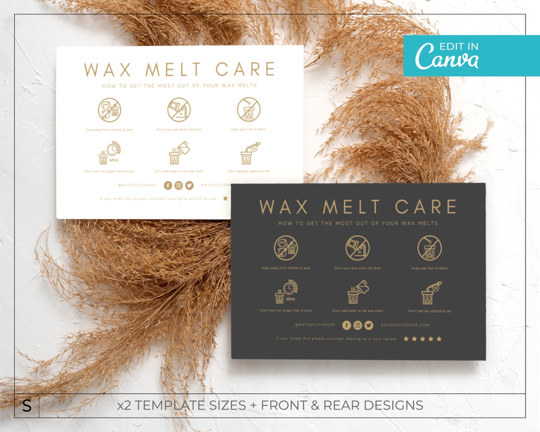 Gold Wax Melt Care Card Template / Editable Wax Melt Instructions Icons