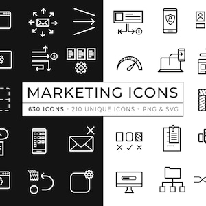 Paquete de iconos de marketing / 630 iconos de marketing digital / iconos UX / icono de diseño digital / iconos modernos de comercio electrónico / conjunto de iconos de programación