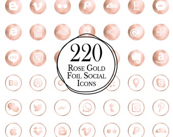 220 Rose Gold Foil Social Media Icons // Rose Gold Circle Icons // Website Icons // Blog Icons // Metallic Icons // Commercial Use // PNG