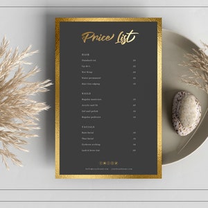 Black & Gold Price list Template / Editable Price list Template / Gold Foil Price List / Salon Price list / Minimalist Price List / SONI
