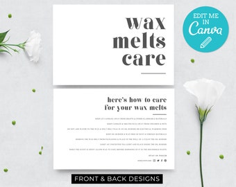 Wax Melt Care Card Template / Modern Editable Wax Melt Instructions Template / Printable Care Insert Design / Pink Wax Melt Care Card