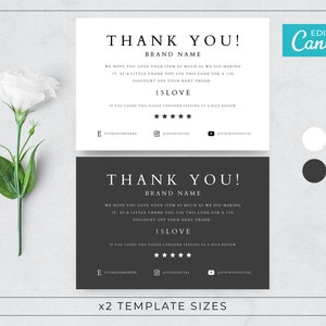 Thank You Card Template Canva / Editable Thankyou Card Template / Printable Thanks Insert Design / Business Card Template