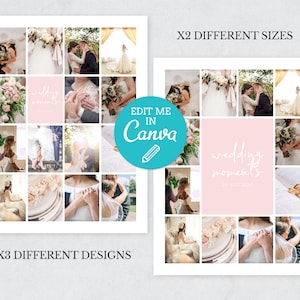 Editable Wedding Photo Collage Template / Printable Photo Grid / 8.5&quot; x 11&quot; + 18&quot; x 24&quot; Photography Collage / Wedding Collage / Image Grid