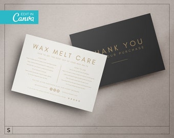 Minimalist Wax Melt Care Card Template / Editable Wax Melt Instructions Template / Printable Care Card / Gold Wax Melt Care Card / LUNA