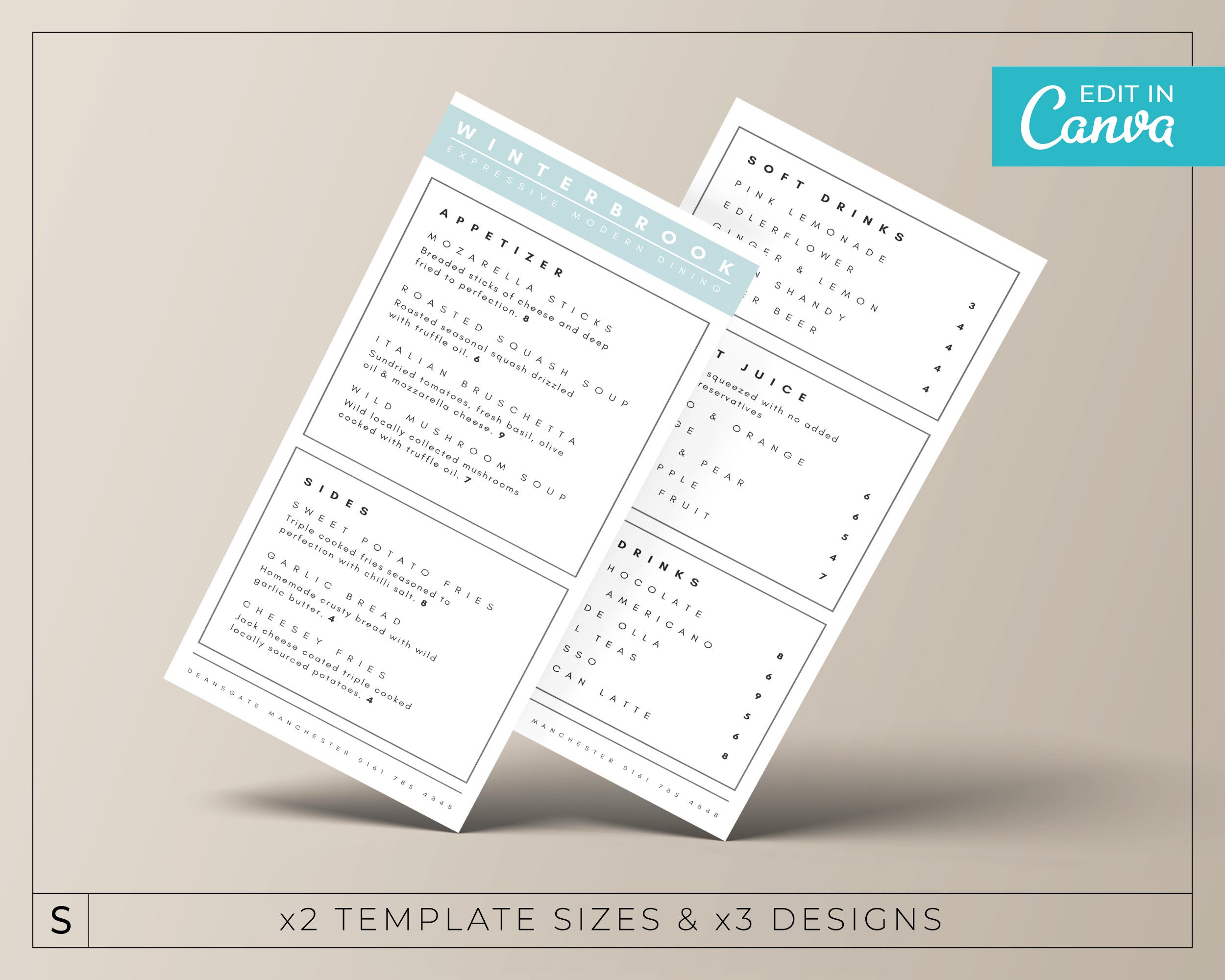 Editable Modern 4x9 Price list Template / Minimalist Price list Double Sided Template / Slim Menu Template / DIY DL Pricelist / WINTERBROOK