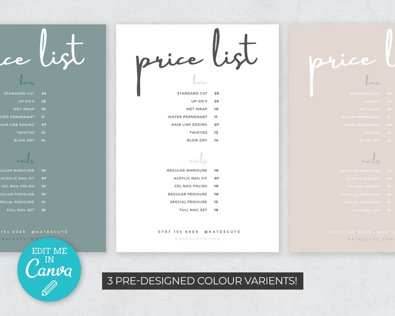  simple price list template minimalist printable price list etsy