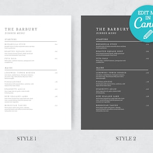Modelo de menu moderno editável / Menu de restaurante mono minimalista / Lista de preços simples / Cartão de menu de casamento para impressão / Menu de café / Lista de preços