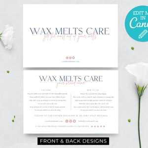 Wax Melt Care Card Template / Moderne bewerkbare Wax Melt Instructies Sjabloon / Afdrukbare Care Insert Design / Pink Wax Melt Care Card