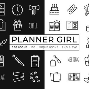 Icone del planner / Pacchetto icone Planner Girl / Icone della vita quotidiana / Icone delle faccende / Set di icone SVG del planner giornaliero / Icone della linea del planner / Icone della vita