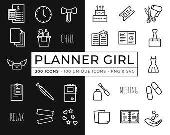 Planner icons / Planner Girl icon pack / Everyday life Icons / Chores Icons / Daily Planner SVG Icon Set / Planner Line Icons / Life Icons