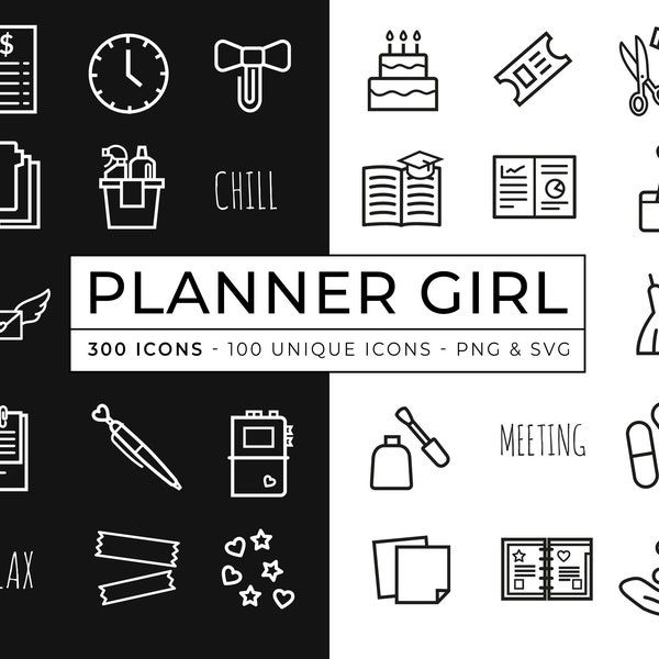 Planner icons / Planner Girl icon pack / Everyday life Icons / Chores Icons / Daily Planner SVG Icon Set / Planner Line Icons / Life Icons