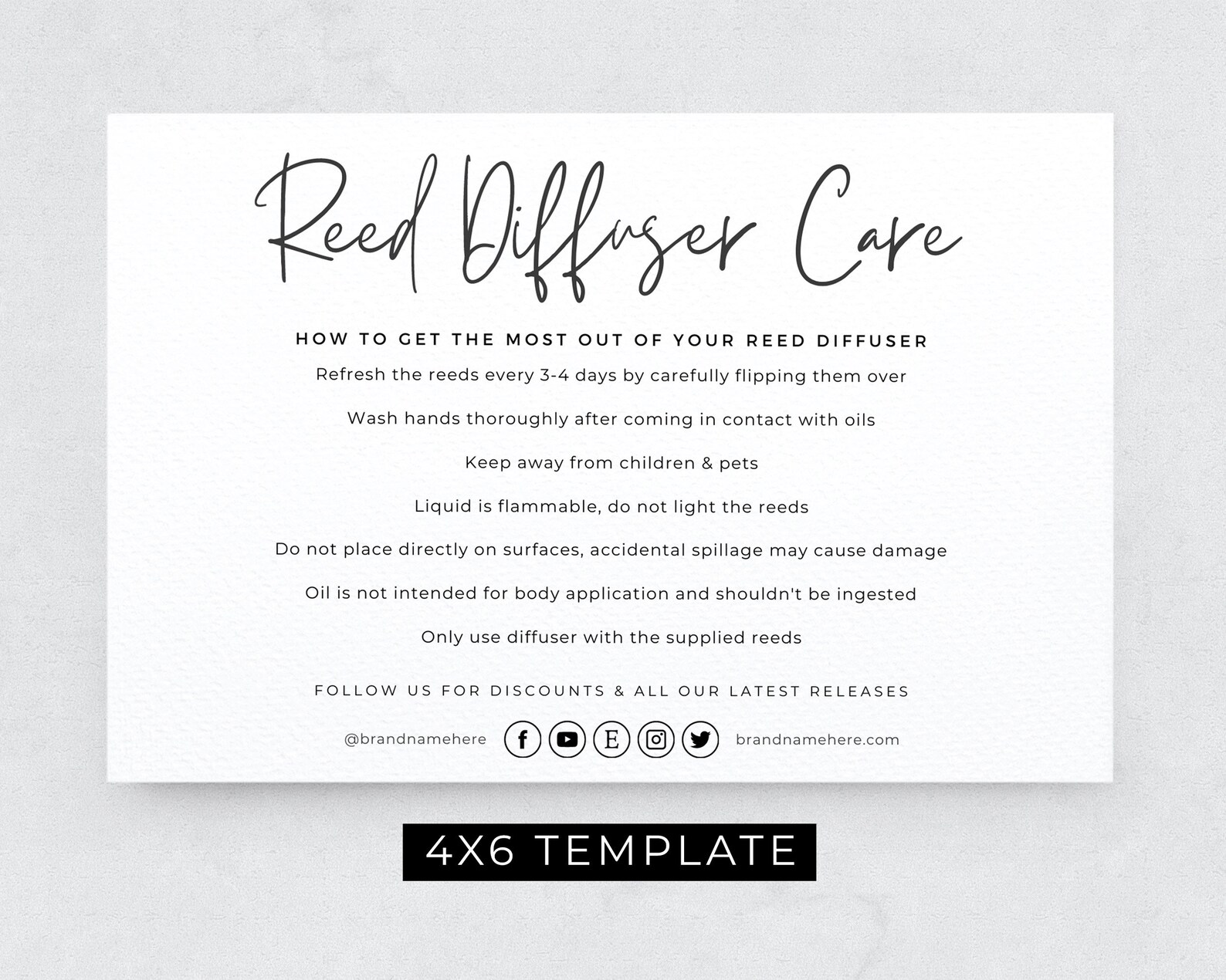 Simple Reed Diffuser Care Card Template / Editable Diffuser Etsy