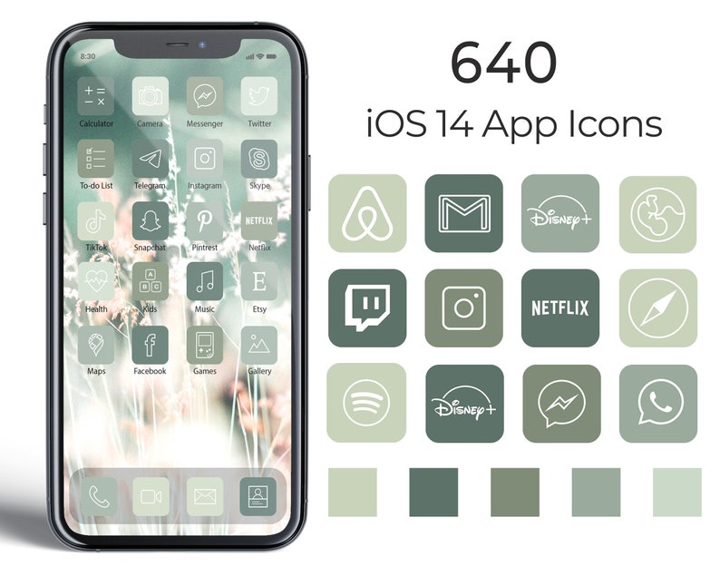 640 Forest Green Aesthetic Ios 14 App Icons / Social Media Etsy
