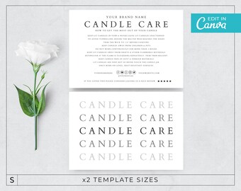 Modern Candle Care Card Template / Editable Candle Instructions Template / Printable Candle Care Insert Design / Product Care Card Template