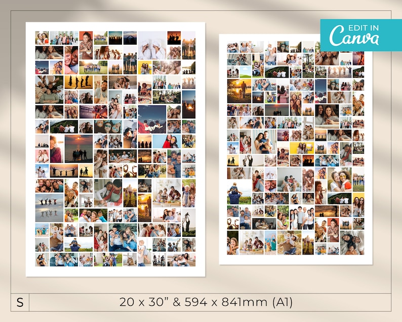 K&ouml;nnte beinhalten: Eine Collage aus 100 Fotos von Menschen in verschiedenen Situationen, darunter Familienfeiern, Outdoor-Abenteuer und Feierlichkeiten. Die Fotos sind in einem Raster auf wei&szlig;em Hintergrund angeordnet. Die Collage ist auf einem gro&szlig;en Poster gedruckt, das 50,8 cm x 76,2 cm misst.
