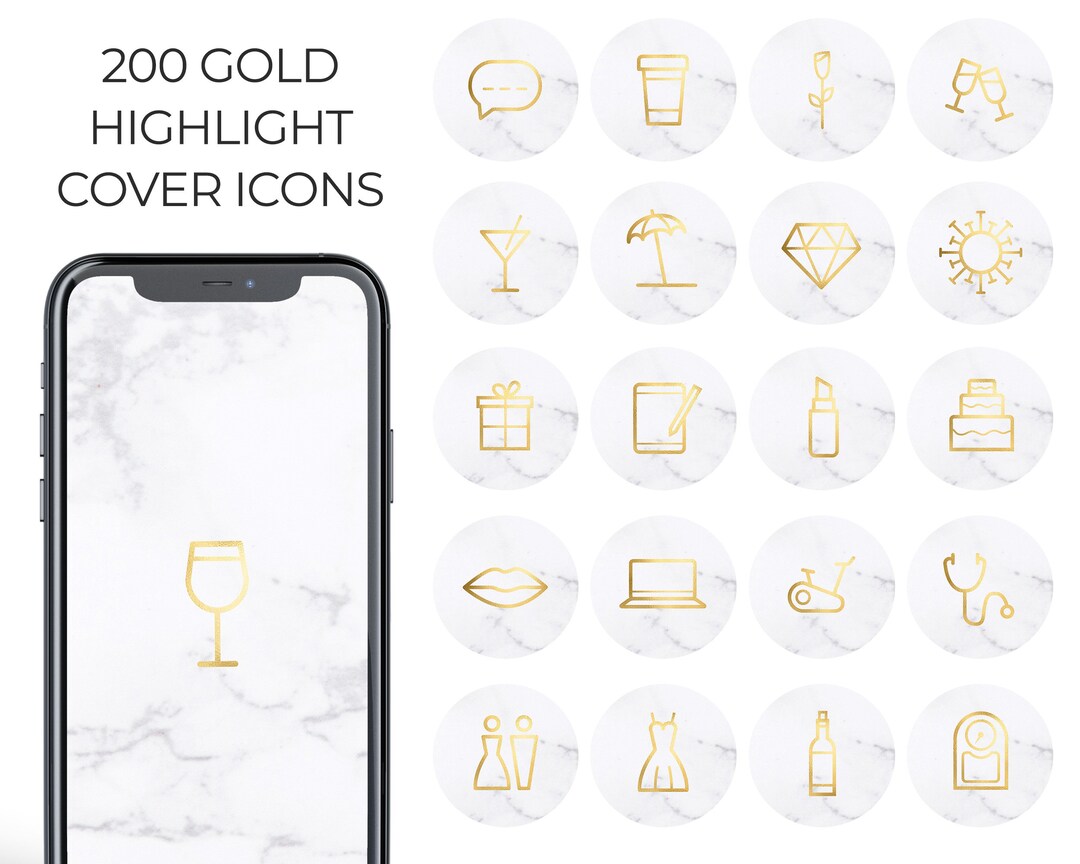 Gold Instagram Highlight Icons / Gold on Marble Instagram Story Covers / Gold Instagram Icons