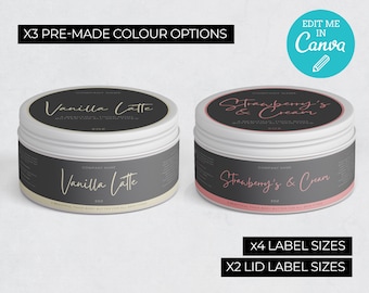 Black Beauty Product Label template / Editable Wrap around label template / Minimalist Cosmetic Label / Circular labels / Body Butter Labels