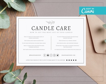 Elegant Candle Care Card Template / Editable Candle Instructions Template / Printable Candle Care Insert Design / Product Care Card / WILLOW