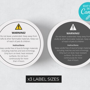 Candle Warning Labels / Editable Circular Labels / Labels for bottom of candles / Circular Product Labels / Candle Labels / Info Labels image 1